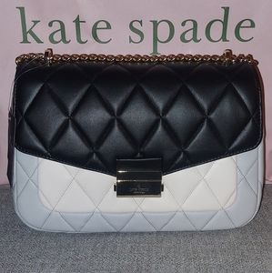 Kate Spade Carey Quilted Leather Medium Flap Shoulder Bag Colorblock Grey